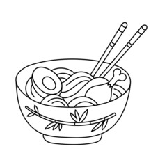 Ramen noodle soup. Asian cuisine. Editable outline stroke. Vector line icon.