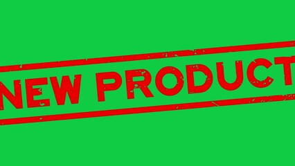 Grunge red new product word square rubber seal stamp zoon out from green background
