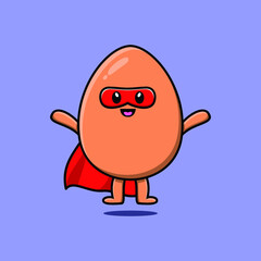 Cute brown cute egg superhero character flaying illustration cartoon vector in concept 3d modern style design