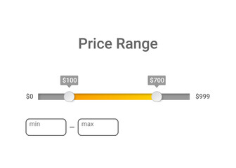 Price range filter. Design template for user interface, web site.