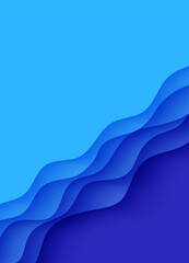 Abstract background with water waves in paper cut style. 3d wallpaper with cut out deep wavy modern cover. Blue color layers with smooth shadow papercut art. Vector illustration, origami shapes