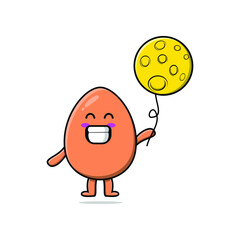 Cute cartoon brown cute egg floating with moon balloon cartoon vector illustration 