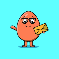 Cute cartoon brown cute egg holding envelope with cartoon vector illustration style