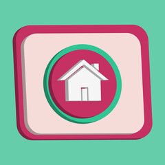 3D home icon button vector with turquoise and pink background, best for property design images, editable colors