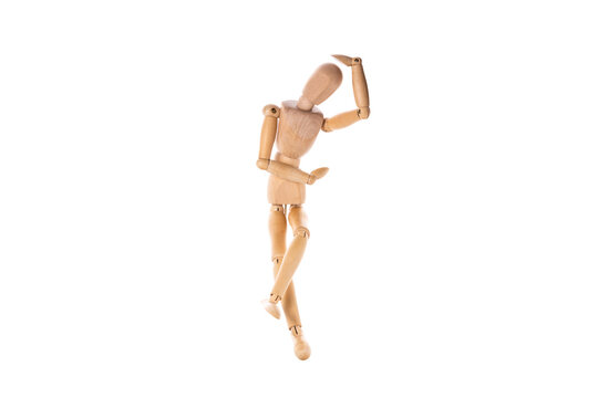 wooden man dancing isolated on white background