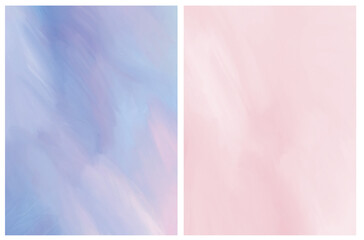 Delicate Abstract Oil Painting Style Vector Layouts. Light Blue, Violet, White and Pastel Pink Stains Background. Modern Soft Vector Print Set Perfect for Cover, Layout.