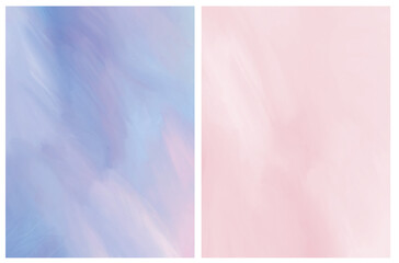 Fototapeta premium Delicate Abstract Oil Painting Style Vector Layouts. Light Blue, Violet, White and Pastel Pink Stains Background. Modern Soft Vector Print Set Perfect for Cover, Layout.