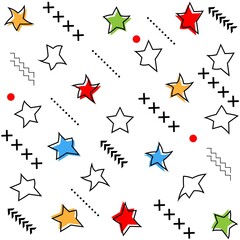 Star memphis pattern. Seamless pattern with star. Design for wall decoration, postcard, poster, brochure, shirt, etc