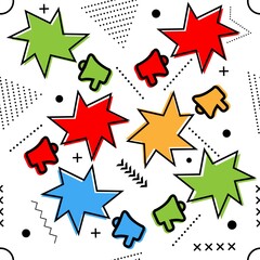 Loudspeaker memphis pattern. Seamless pattern with loudspeaker icon. Design for wall decoration, postcard, poster, brochure, shirt, etc