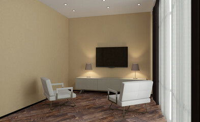 Modern office building interior. 3D rendering.