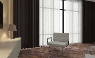 Elegant office interior. Mixed media. 3D rendering.