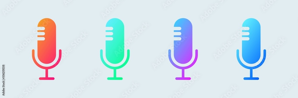 Poster podcast vector icon set in gradient colors. microphone audio sound icon symbol flat design vector.