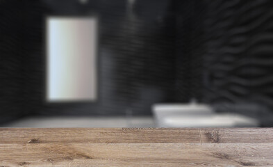 Scandinavian bathroom, classic  vintage interior design. 3D rend. Background with empty table. Flooring.