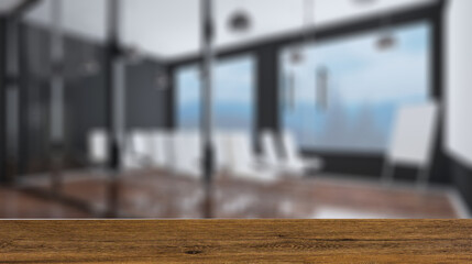 Elegant office interior. Mixed media. 3D rendering.. Background with empty table. Flooring.
