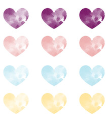 Watercolor hearts of different colors. 