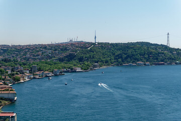 Bosphorus Anatolian Side aerial view, view of landmark places sunny summer day