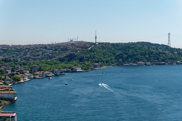 Fototapeta premium Bosphorus Anatolian Side aerial view, view of landmark places sunny summer day