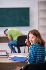 Two students sitting in the classroom