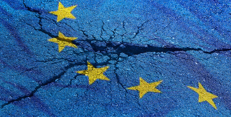 EU flag on a broken background. Concept. - obrazy, fototapety, plakaty
