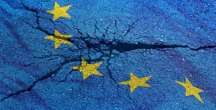 EU flag on a broken background. Concept.