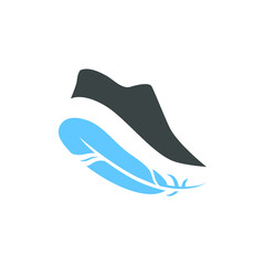 Running sports shoe feather symbol on white backdrop. Design element