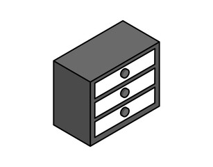 Chest of 3 drawers isometric design icon. Vector web illustration. 3d colorful concept