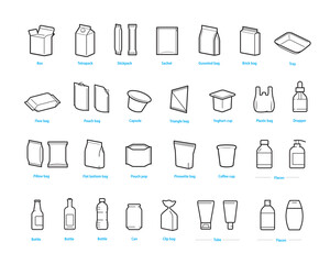A set of packaging type icons. Vector elements are made with high contrast, well suited to different scales. Ready for use in your design. EPS10.	