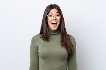 Fototapeta premium Young Brazilian woman isolated on white background with surprise facial expression