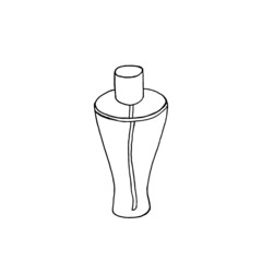 The icon of the perfume bottle without making, hand-drawn. Vector illustration of a cosmetic product in the style of doodles.