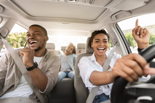 Black Family Singing Riding Car Having Fun Enjoying Road Trip