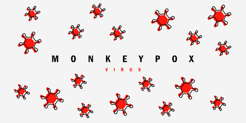 Banner with vector illustration of the red virus. The concept of the spread of monkeypox disease. Vector clipart illustration monkey pox.