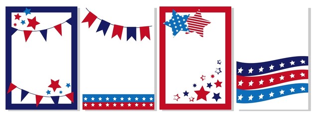 Set of The Stars and Stripes concept frame. US national holiday frame collection. Vector illustration.