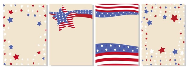 Set of The Stars and Stripes concept frame. US national holiday frame collection. Vector illustration.