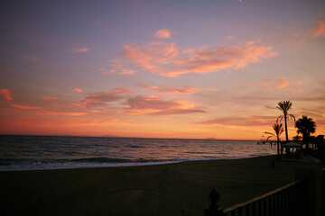 Pier at sunset. Sunset on the Mediterranean Sea.
