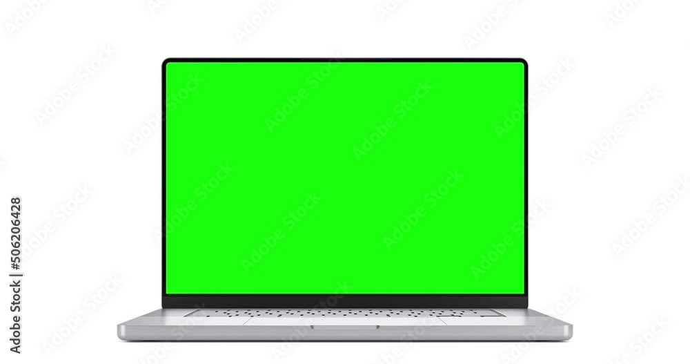 Poster laptop blank screen opening with screen switching on - isolated on white. alpha matte for laptop inc