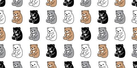 bear seamless pattern polar teddy doll vector cartoon tile background repeat wallpaper gift wrapping paper doodle illustration pet design scarf isolated