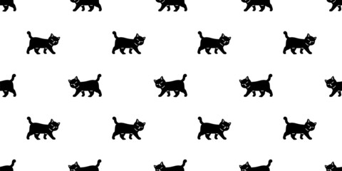 cat seamless pattern kitten vector calico walking neko breed cartoon character pet tile background repeat wallpaper animal doodle illustration design scarf isolated