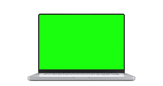 Laptop blank screen opening with screen switching on - isolated on white. Alpha matte for laptop included and shadow for dropping shadow on any surface