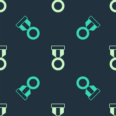 Green and beige Military reward medal icon isolated seamless pattern on blue background. Army sign. Vector