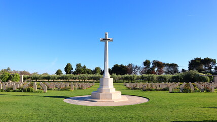 Ortona, Italy – Moro River Canadian War Cemetery. Soldiers who are fallen in WW2 during the fighting at Moro River and Ortona - obrazy, fototapety, plakaty
