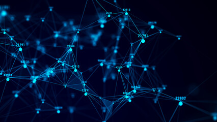 Algorithm flow of artificial intelligence technology. Global big data storage network. Futuristic science background. 3D rendering.