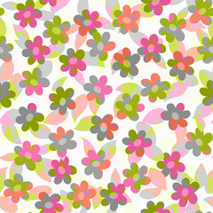 Spring - summer layered multicolored floral seamless pattern on a white background