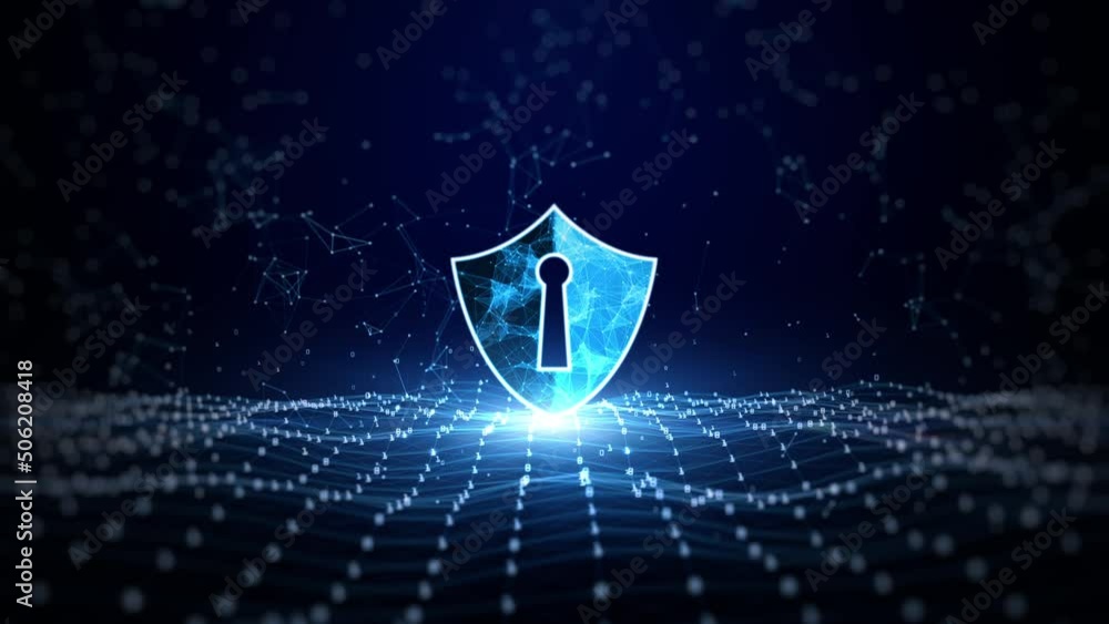 Poster shield icon cyber security, digital data network protection, future technology digital data network 