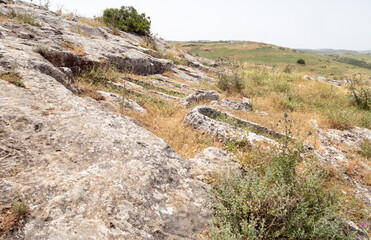 Burial  of primitive people in ancient settlement on Mount Arbel, located on the coast of Lake Kinneret - the Sea of Galilee, near the city of Tiberias, in northern Israel