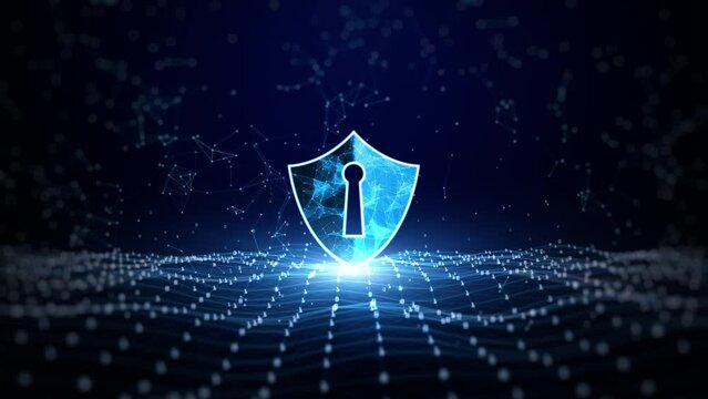 Shield Icon Cyber Security, Digital Data Network Protection, Future Technology Digital Data Network Connection Abstract Background Concept.