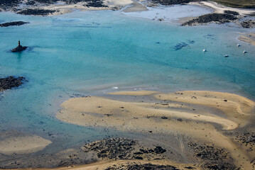 vue aérienne de la plage du Val André en Bretagne en France