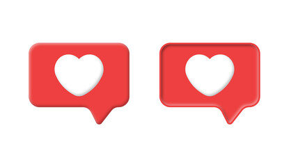 3d like love icon in modern glossy speech bubble for social media notifications icons - heart bubbles social network reactions - set of heart in speech bubble icon background