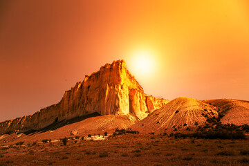  White Rock (Ak-Kaya) at sunset. Crimea.