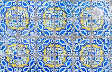 Traditional portuguese and spanish tile blue and yellow Azulejo background