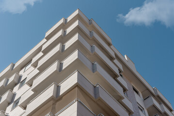 Corner of a modern European residential apartment building.